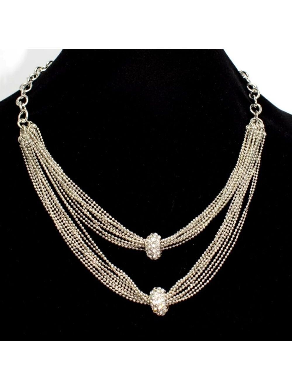 Crystal Rondell Two Row Silver Necklace by INC. NWT 19"